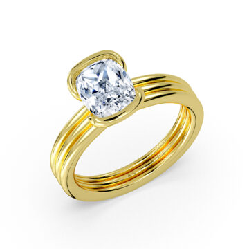 Yellow Gold Shell Auranova Triple Band Half Bezel Solitaire Engagement Ring - Matilda