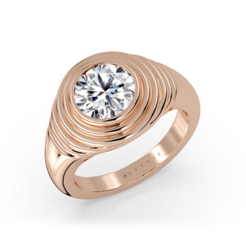 Yellow Gold Auravie Round Ripple Bezel Solitaire Engagement Ring - Raven
