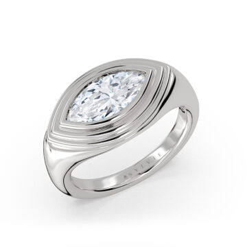 Yellow Gold Auravie East to West Marquise Ripple Bezel Solitaire Engagement Ring - Leighton