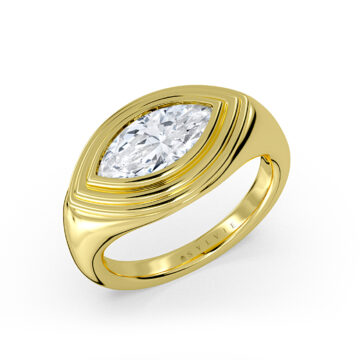 Yellow Gold Auravie East to West Marquise Ripple Bezel Solitaire Engagement Ring - Leighton