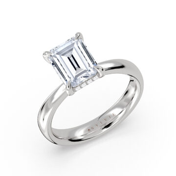 Yellow Gold Emerald Cut Tapered Solitaire Engagement Ring with Hidden Halo - Maggie