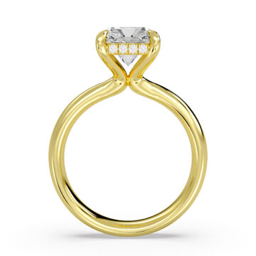 Yellow Gold Emerald Cut Tapered Solitaire Engagement Ring with Hidden Halo - Maggie