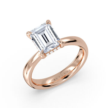 Yellow Gold Emerald Cut Tapered Solitaire Engagement Ring with Hidden Halo - Maggie