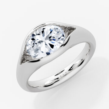 Yellow Gold Shell Auranova Oval Cut Half Bezel Soltaire Engagement Ring - Penny