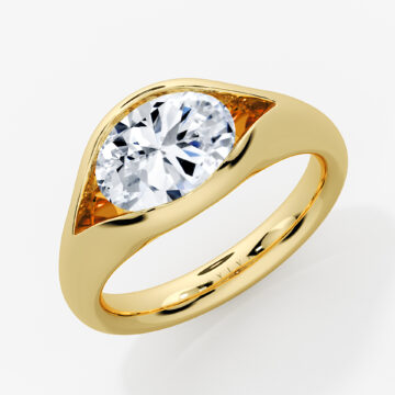 Yellow Gold Shell Auranova Oval Cut Half Bezel Soltaire Engagement Ring - Penny