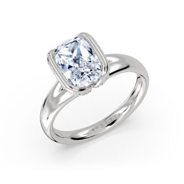 Yellow Gold Shell Auranova Diamond Half Bezel Solitaire Hidden Halo Engagement Ring - Adelaide