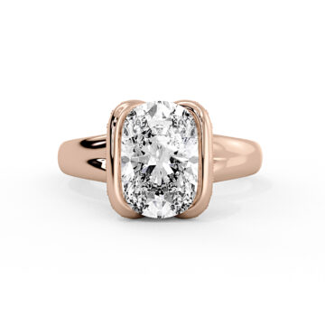 Yellow Gold Shell Auranova Diamond Half Bezel Solitaire Hidden Halo Engagement Ring - Adelaide