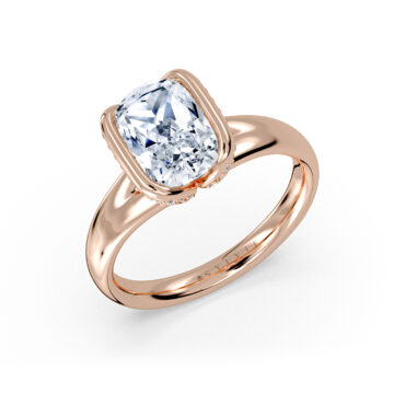 Yellow Gold Shell Auranova Diamond Half Bezel Solitaire Hidden Halo Engagement Ring - Adelaide