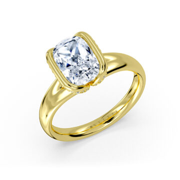 Yellow Gold Shell Auranova Diamond Half Bezel Solitaire Hidden Halo Engagement Ring - Adelaide