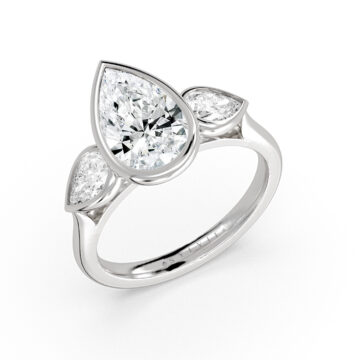 Yellow Gold Pear Shaped Bezel Three Stone Engagement Ring - Delta
