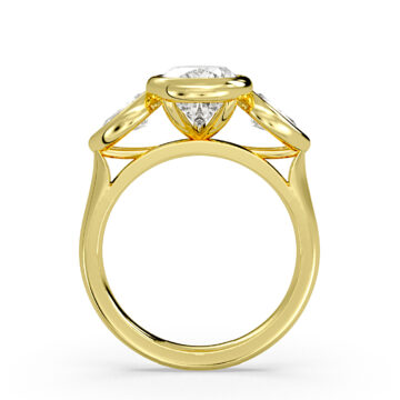 Yellow Gold Pear Shaped Bezel Three Stone Engagement Ring - Delta