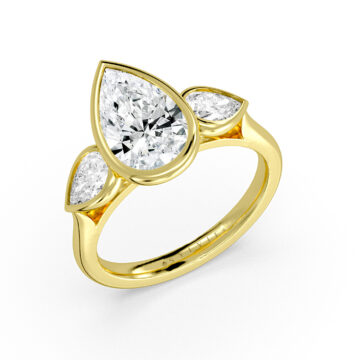 Yellow Gold Pear Shaped Bezel Three Stone Engagement Ring - Delta