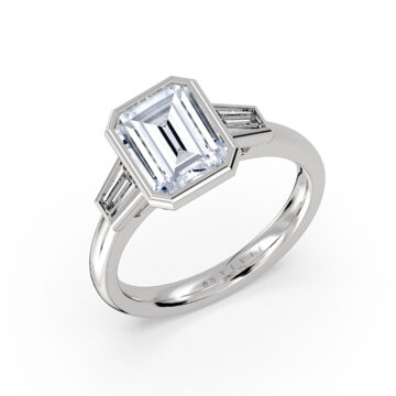 Yellow Gold Emerald Cut Bezel Tapered Baguette Three Stone Engagement Ring - Amara