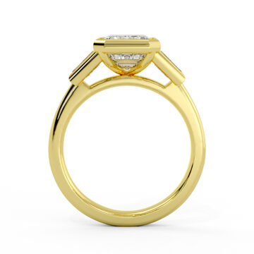 Yellow Gold Emerald Cut Bezel Tapered Baguette Three Stone Engagement Ring - Amara