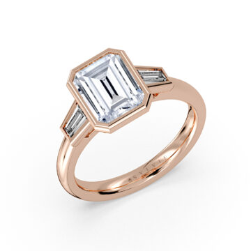 Yellow Gold Emerald Cut Bezel Tapered Baguette Three Stone Engagement Ring - Amara