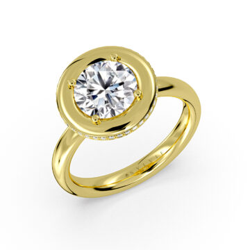 Yellow Gold Auravie Thick Bezel Engagement Ring with Hidden Halo - Minetta