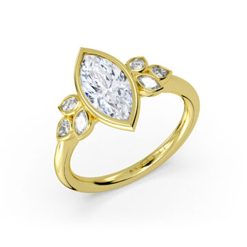 Yellow Gold Auravie Marquise Bezel Multi Stone Engagement Ring - Leona