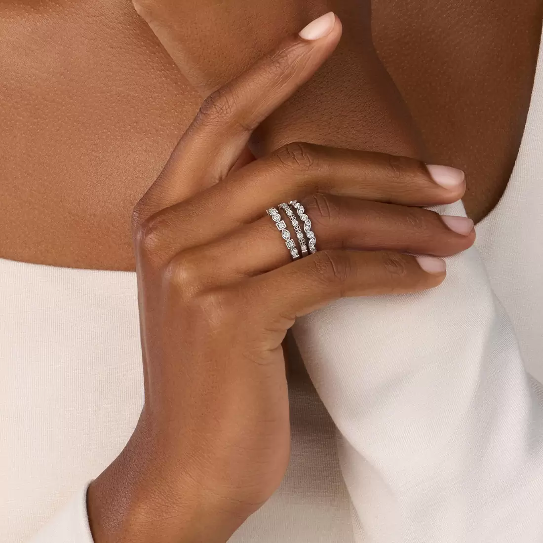 White Gold Paisley Stackable Wedding Band - Josephine - Lifestyle Image