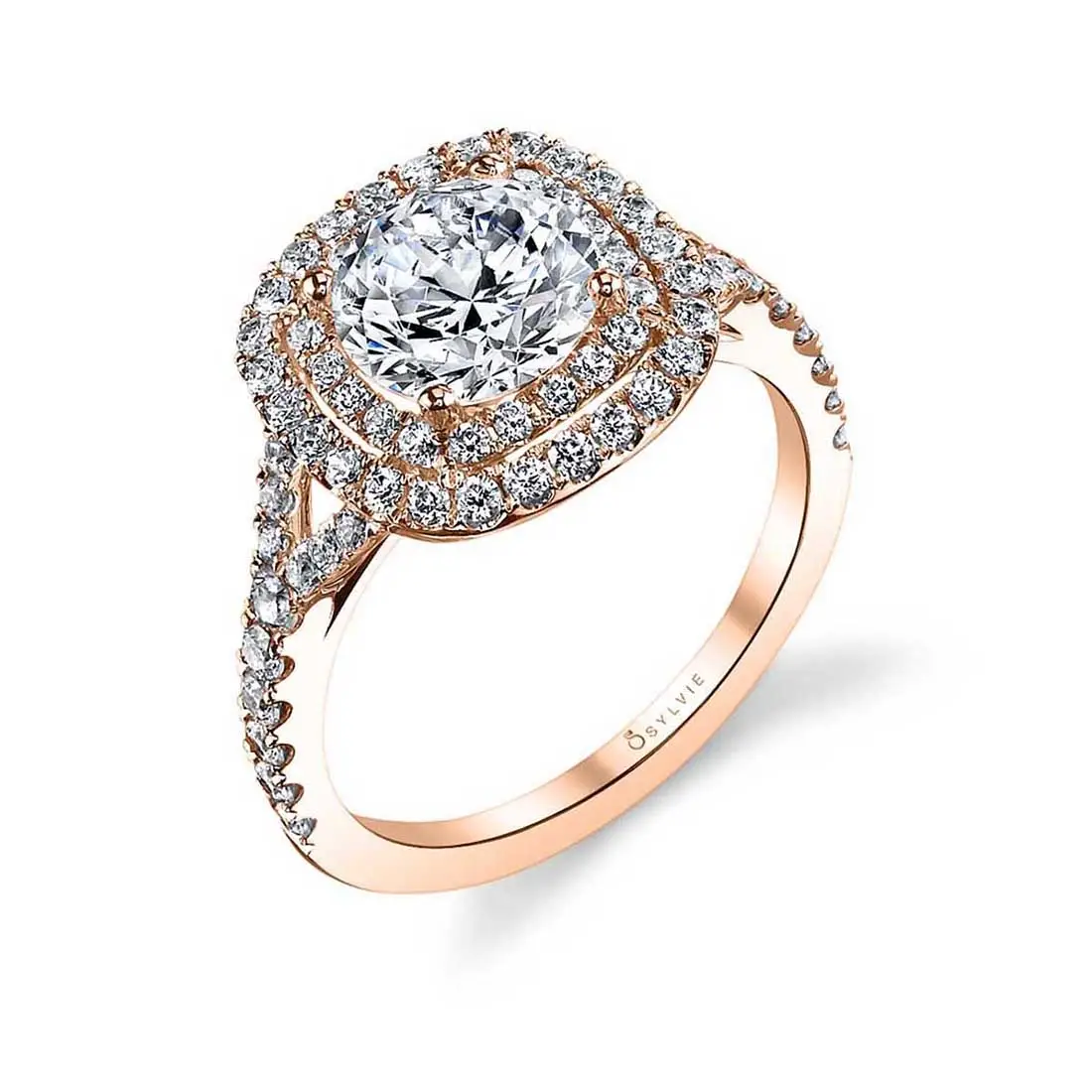 Double Cushion Halo Engagement Ring 