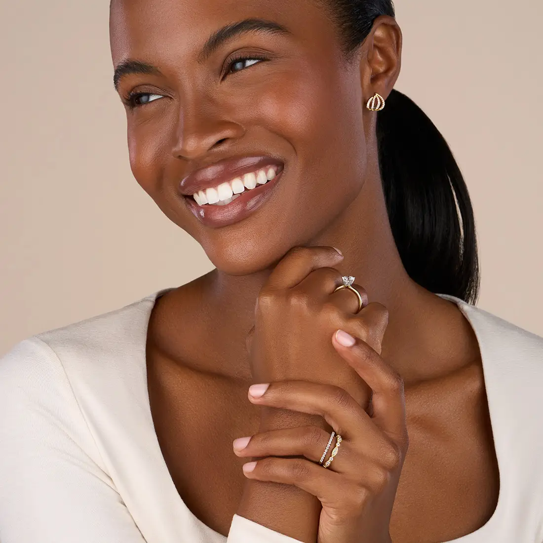 White Gold Vintage Inspired Stackable Wedding Band - Talia - Lifestyle Image