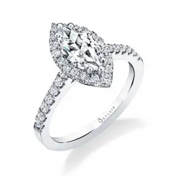 White Gold Marquise Cut Engagement Ring with Halo - Emma