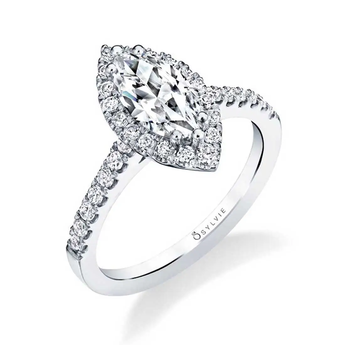 White Gold Marquise Cut Engagement Ring with Halo - Emma
