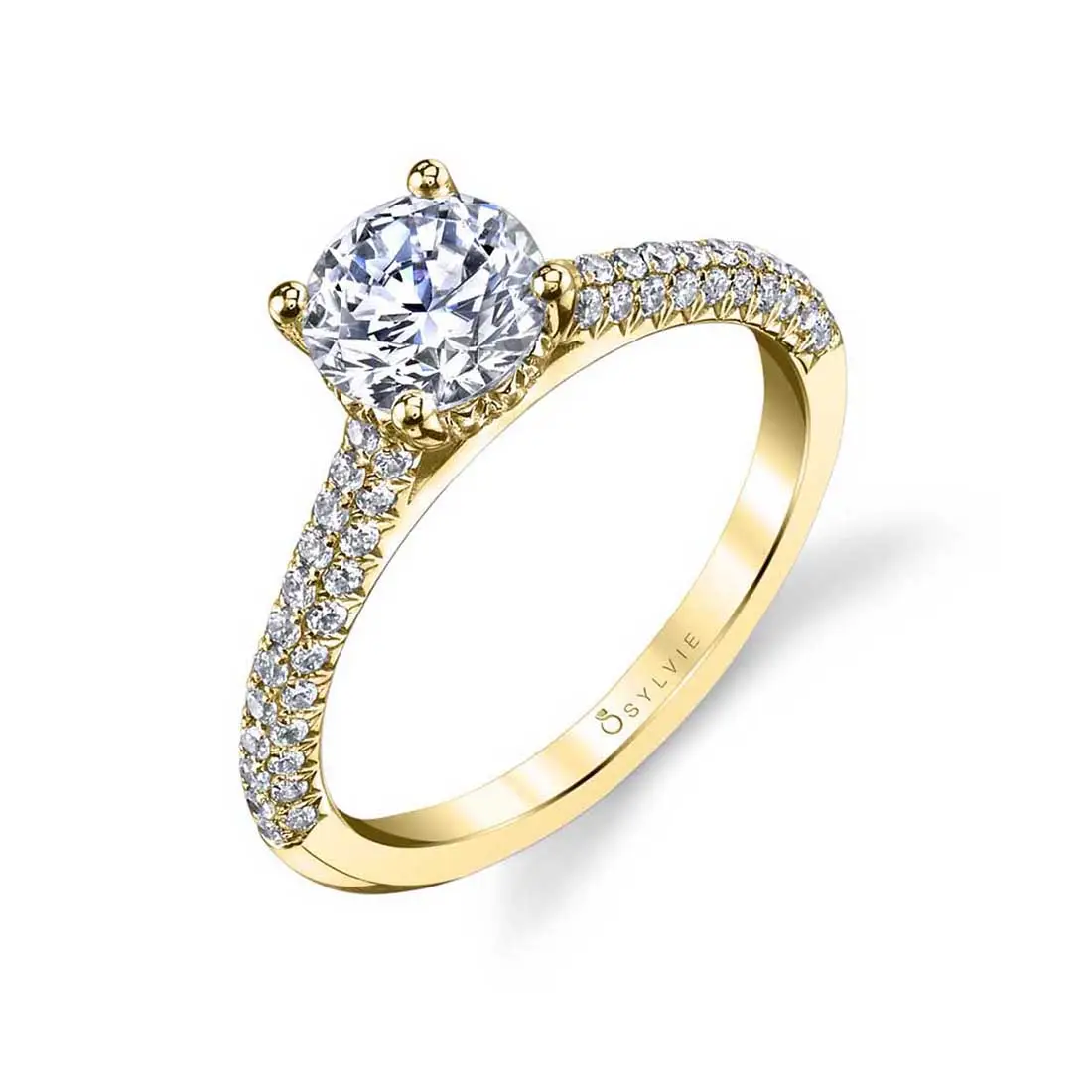 Round Cut Micro Pave Classic Engagement Ring - Elienor