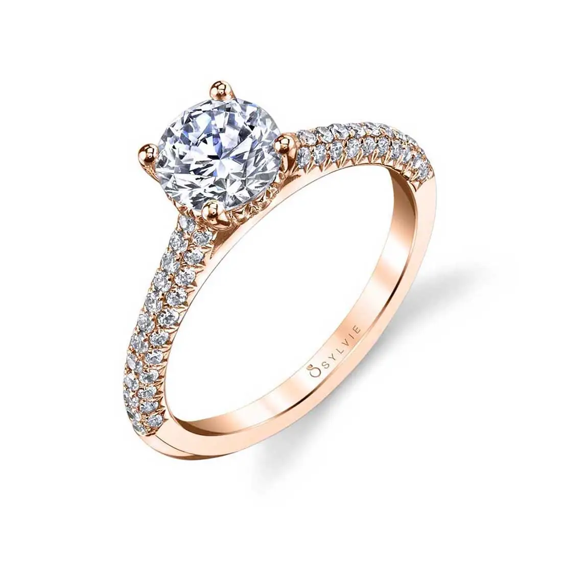 Round Cut Micro Pave Classic Engagement Ring - Elienor