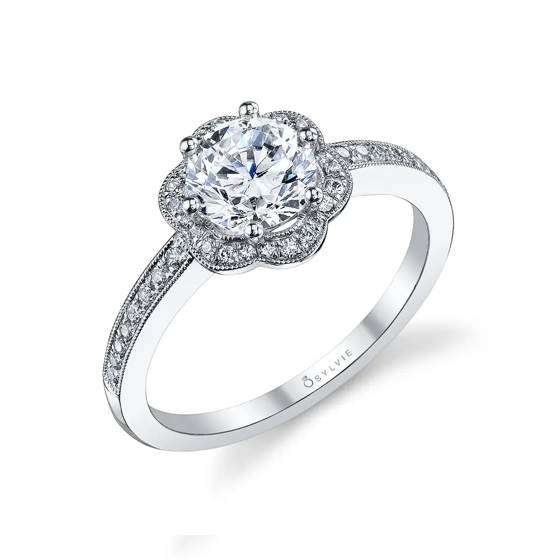 Round Cut Modern Vintage Halo Engagement Ring - Cheri - Sylvie Jewelry