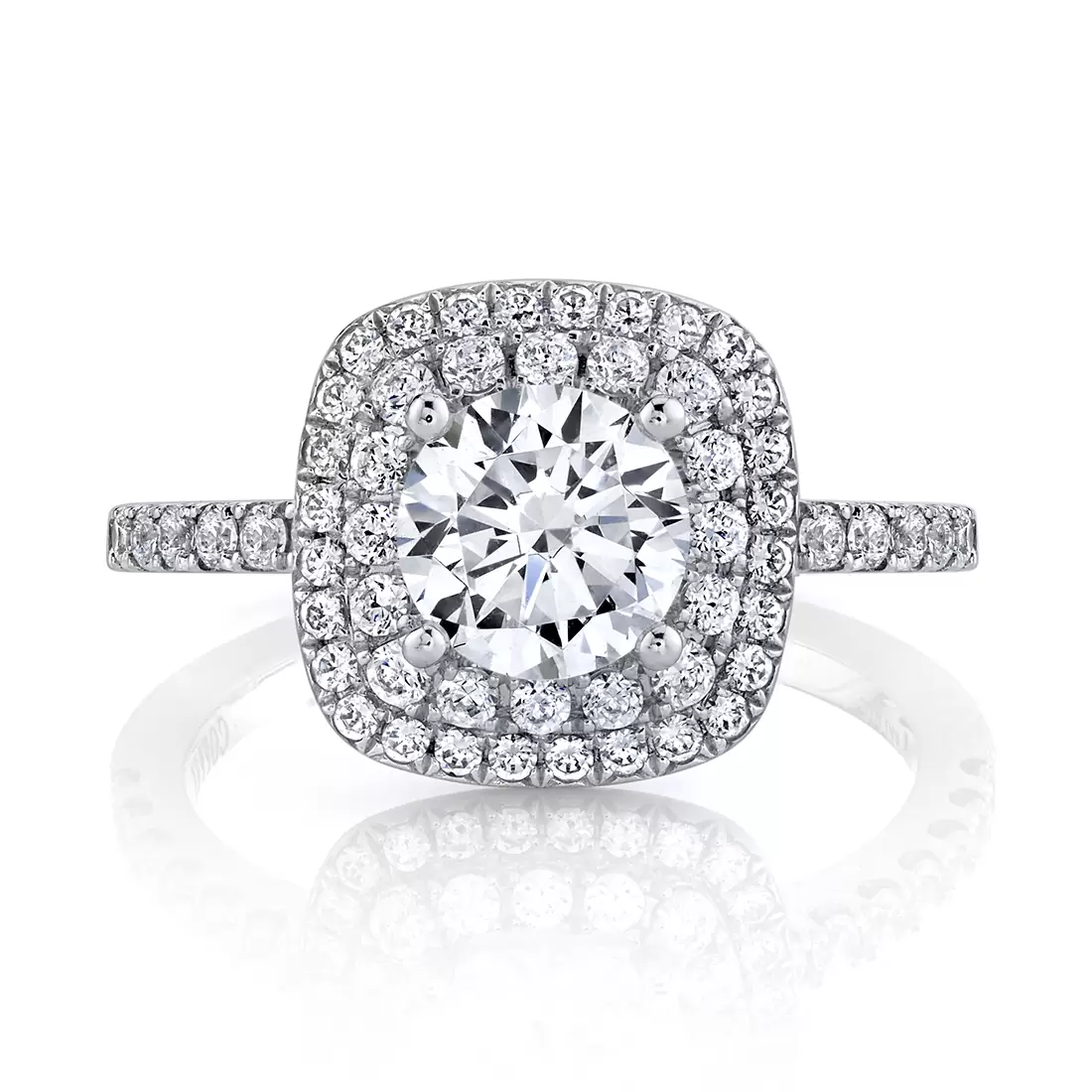 White Gold Round Cut Classic Double Cushion Halo Engagement Ring - Melodie - Profile View