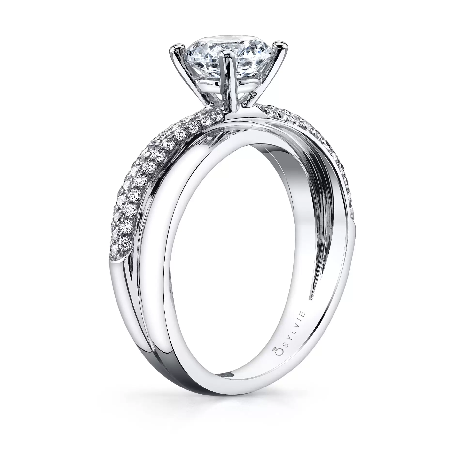 White Gold Round Cut Unique Spiral Engagement Ring - Naomie