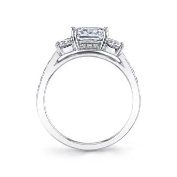 White Gold Princess Cut Three Stone Engagement Ring With Princess Side Stones - Eva