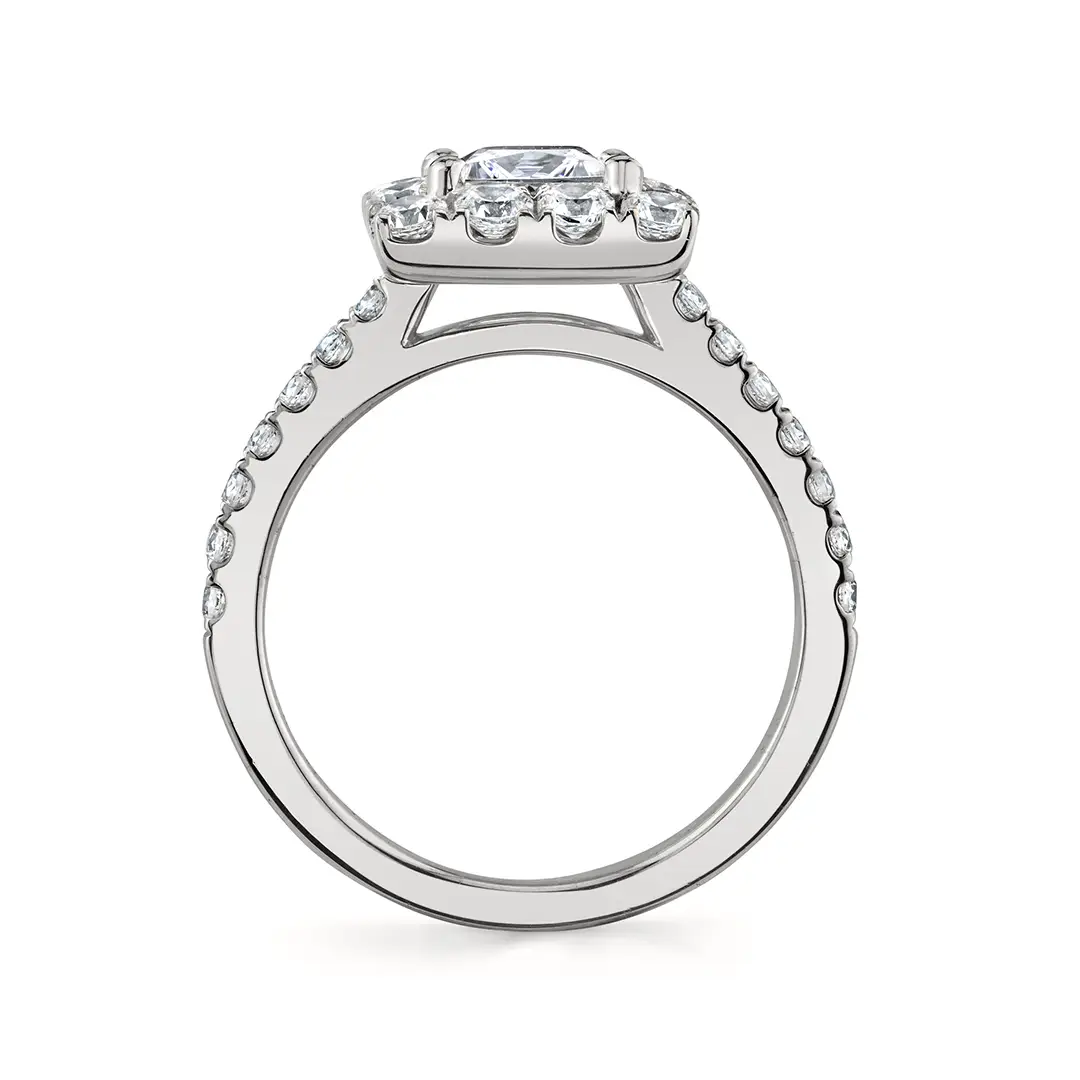 Profile Image of a Princess Cut Engagement Ring With Halo