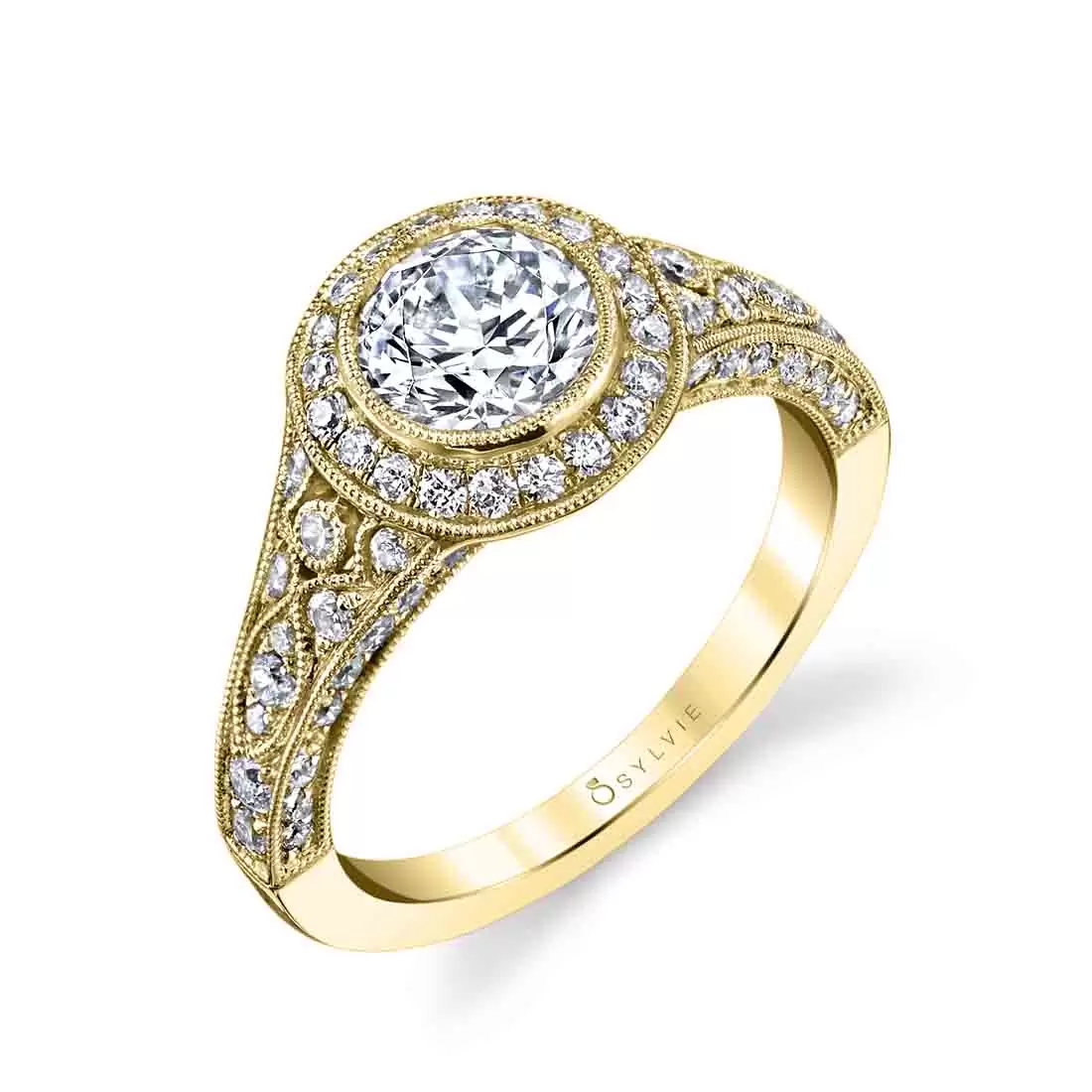 White Gold Round Cut Modern Vintage Bezel Engagement Ring - Karoline - Profile View