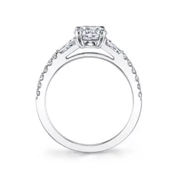 White Gold Marquise Cut Three Stone Engagement Ring with Baguettes - Leigh Ann