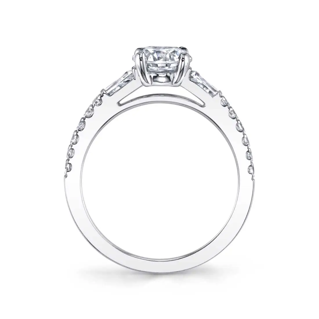 White Gold Pear Shaped Three Stone Engagement Ring with Baguettes - Leigh Ann