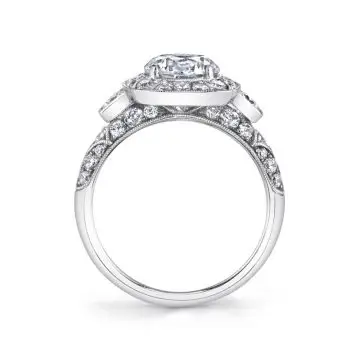 White Gold Round Cut Modern Vintage Engagement Ring - Mirabelle