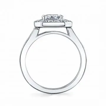 White Gold Emerald Cut Modern Vintage Halo Engagement Ring - Cassie