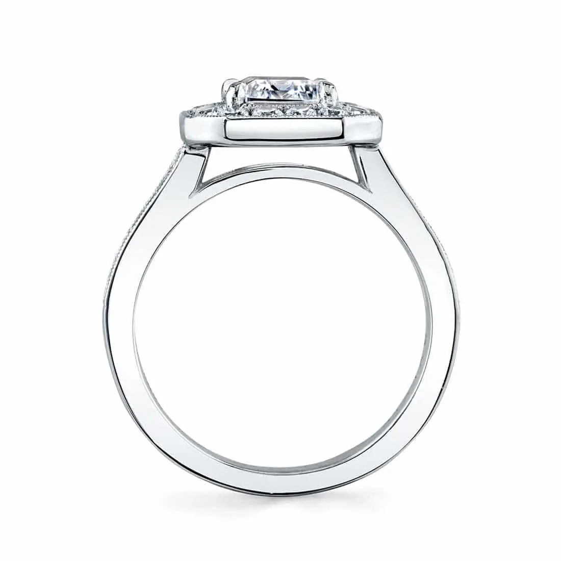 White Gold Emerald Cut Modern Vintage Halo Engagement Ring - Cassie