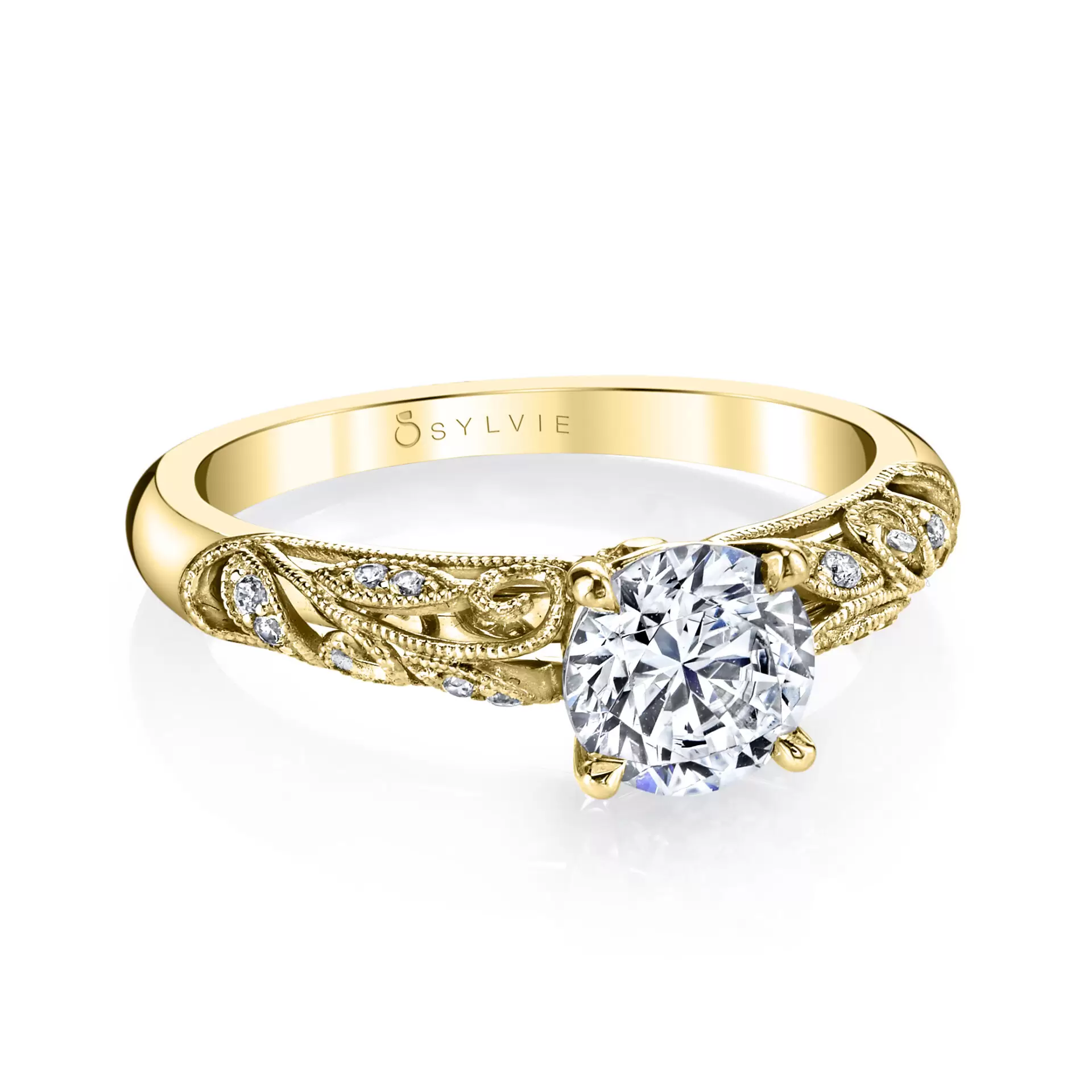 White Gold Round Cut Modern Vintage Engagement Ring - Roial - Lifestyle Image - Lifestyle Image - Profile View