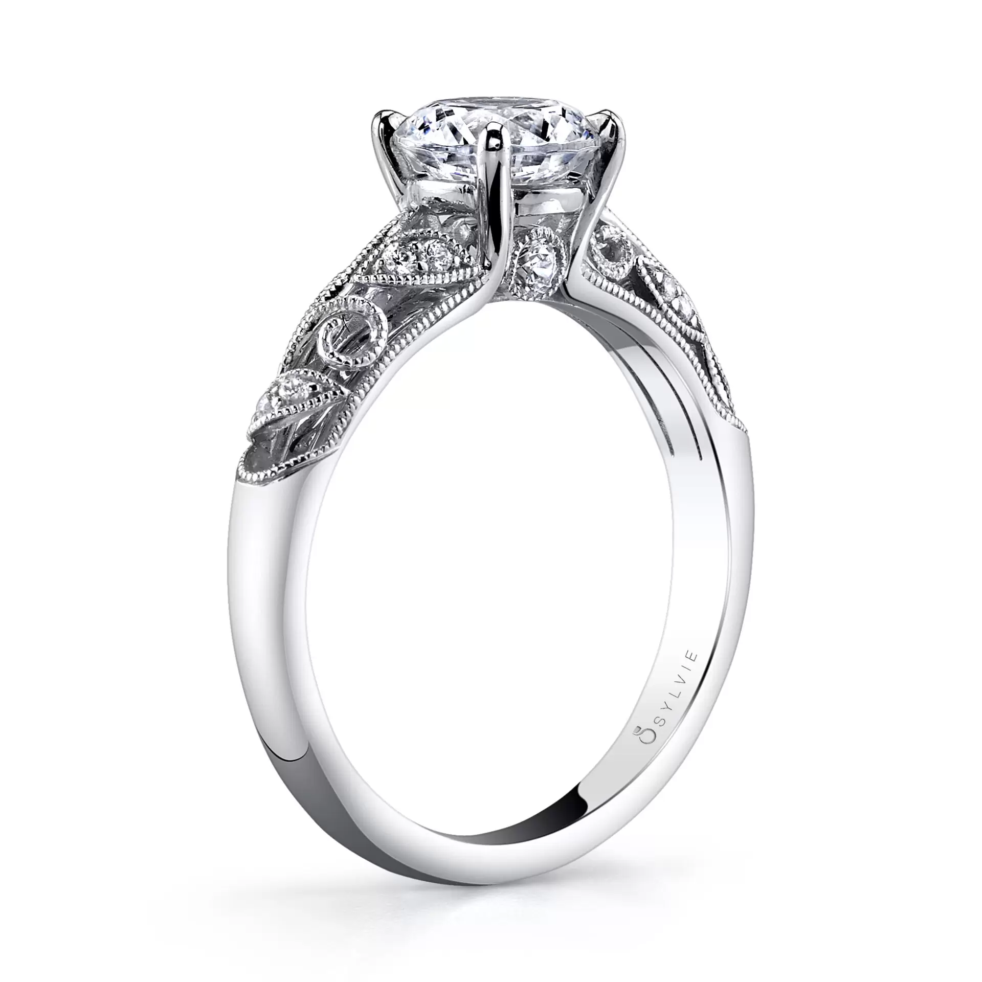 White Gold Round Cut Modern Vintage Engagement Ring - Roial - Lifestyle Image
