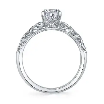 White Gold Round Cut Vintage Engagement Ring - Elaina