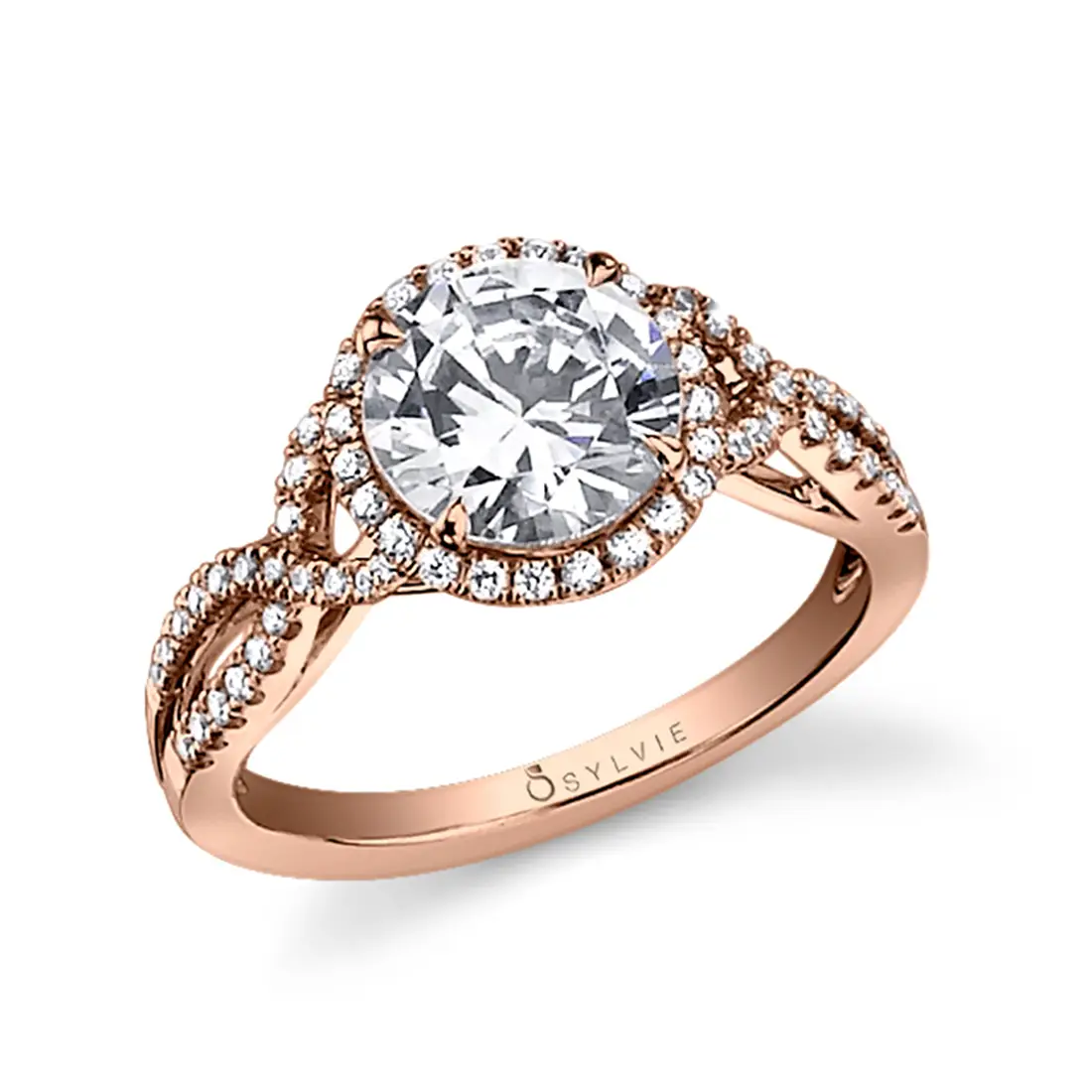 White Gold Spiral Engagement Ring with Halo - Jocelina - Profile View