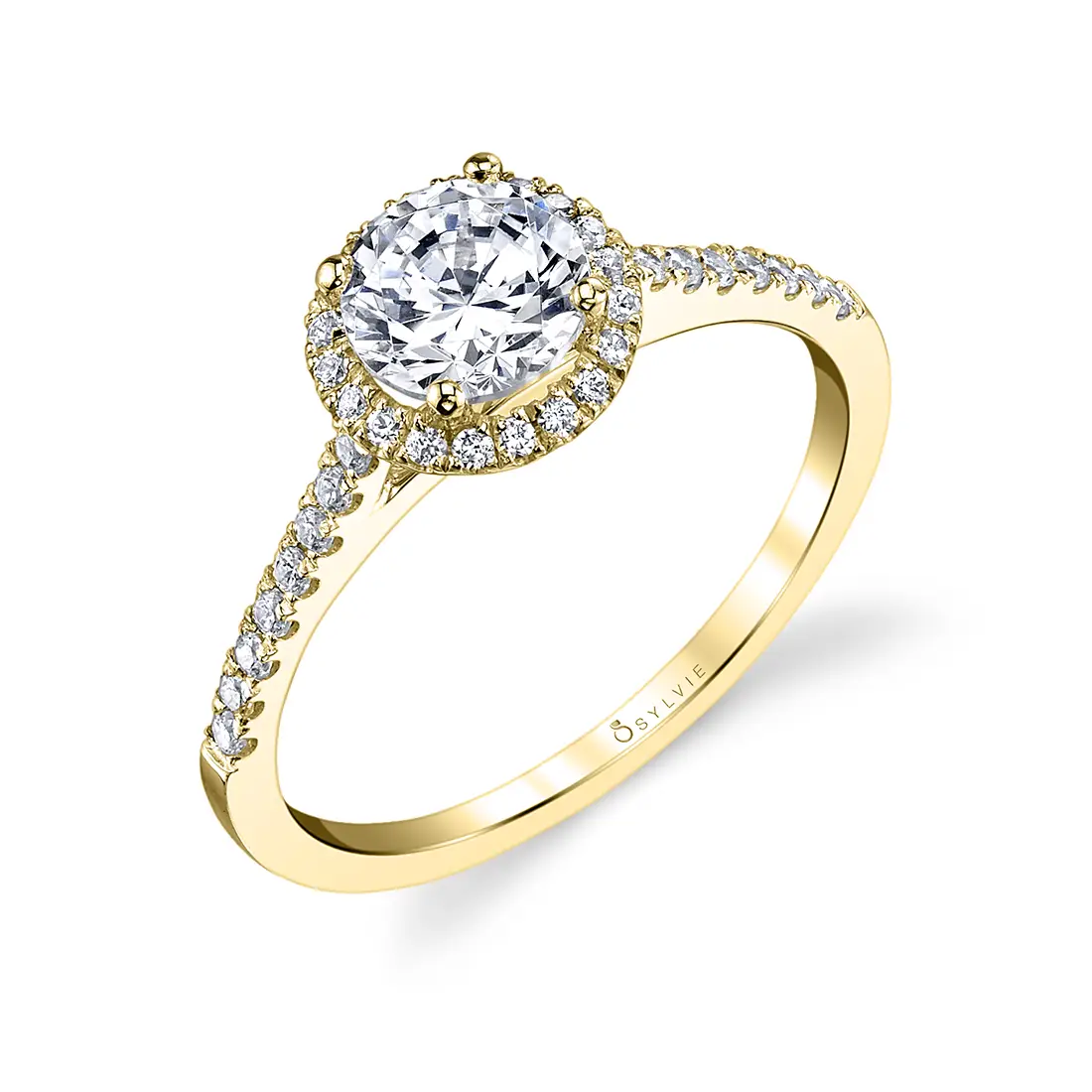White Gold Round Halo Engagement Ring - Jenny - Profile View