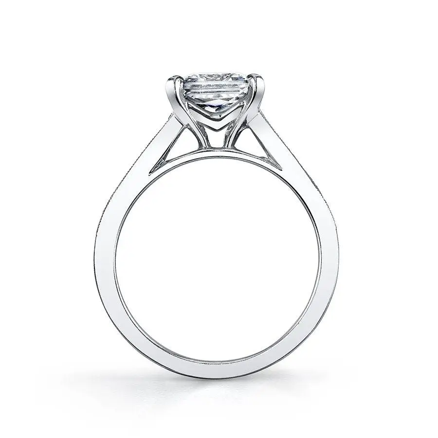 White Gold Modern Princess Cut Baguette Engagement Ring - Colletta - Profile View