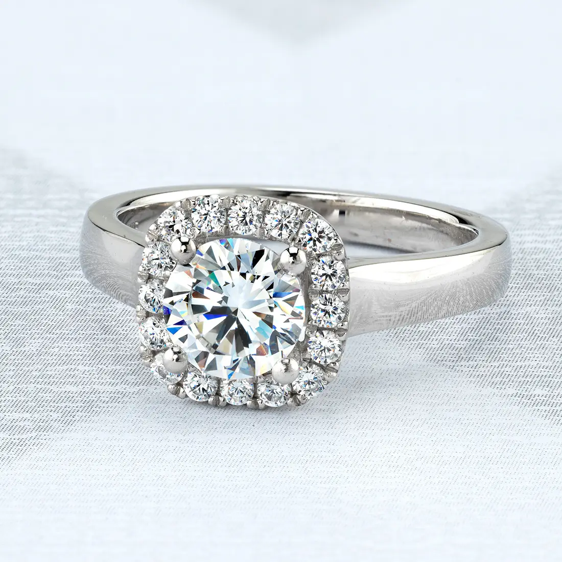 White Gold Cushion Cut Engagement Ring - Therese - Profile View