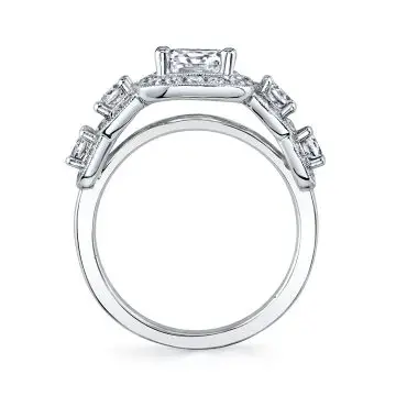 White Gold Vintage Inspired Five Stone Engagement Ring - Elyse