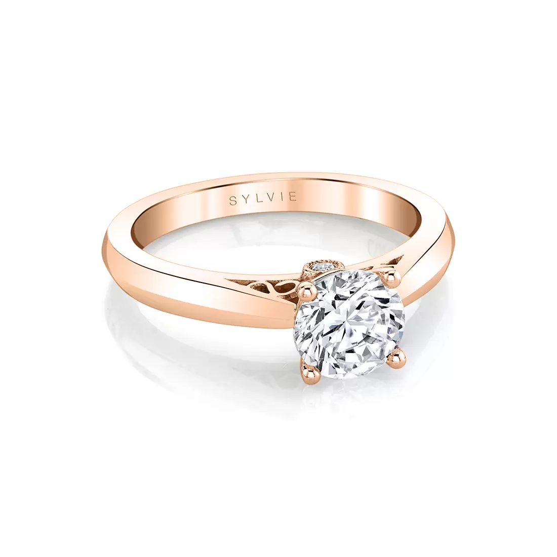 White Gold Round Cut High Polish Solitaire Engagement Ring - Carina - Profile View