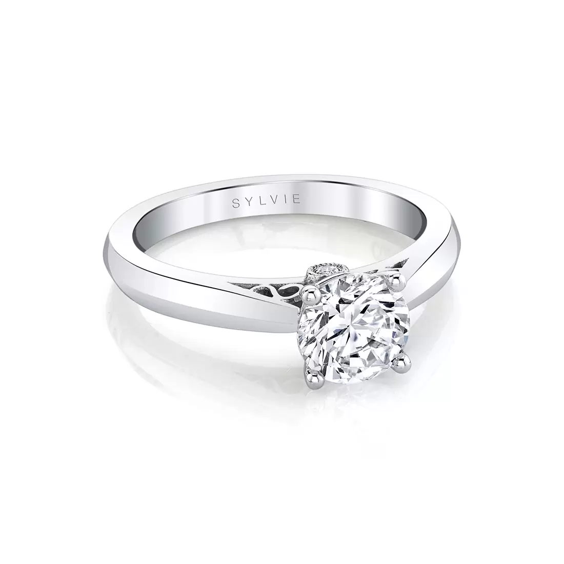 White Gold Round Cut High Polish Solitaire Engagement Ring - Carina - Profile View