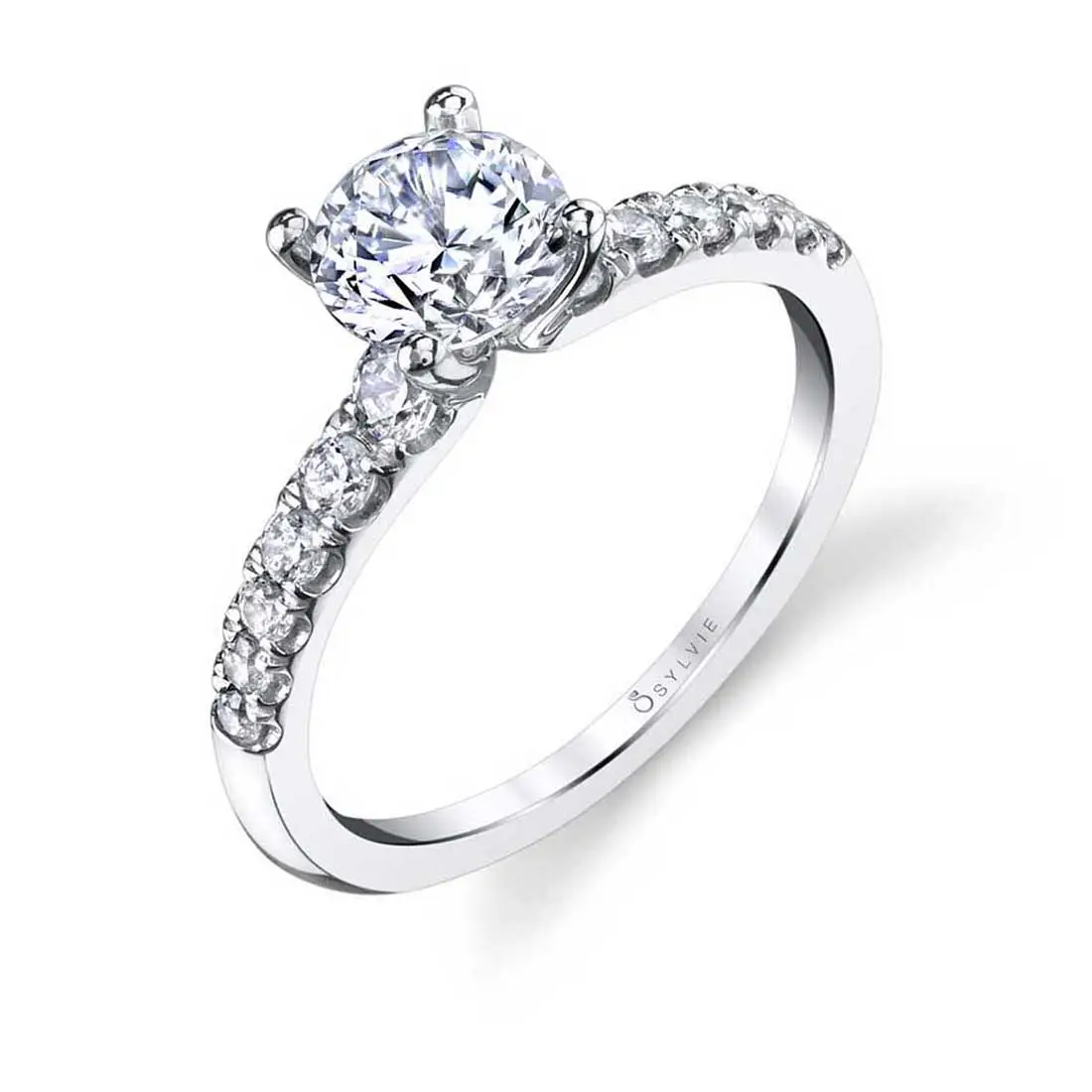 White Gold Round Cut Classic Engagement Ring - Celine